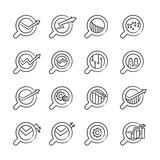 magnifier glass and data chart icons