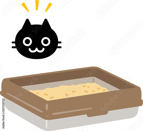 木のペレットを敷き詰めた猫用トイレ