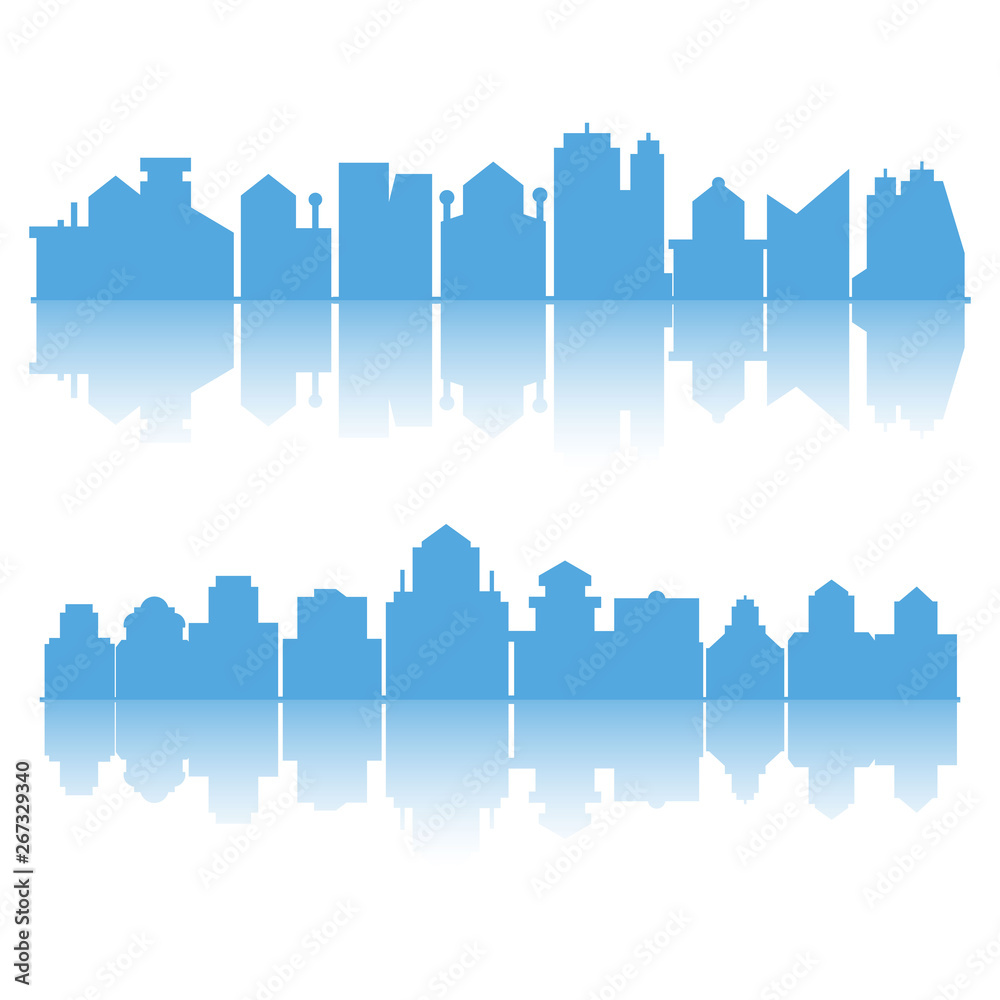 blue city skyline building and shadow