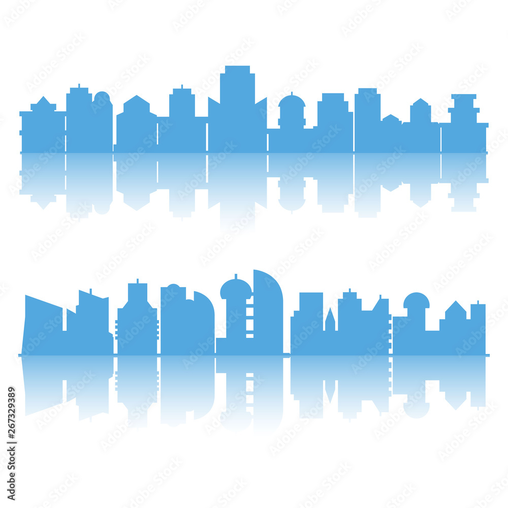 blue city skyline building and shadow
