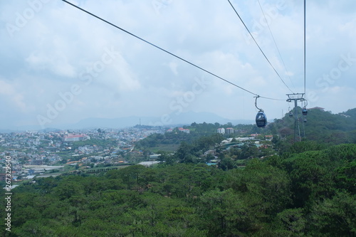 Top view cable car on nature background