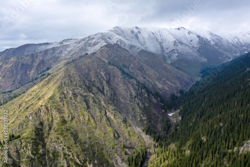 Aerial view to Mount in Kyrgyzstan