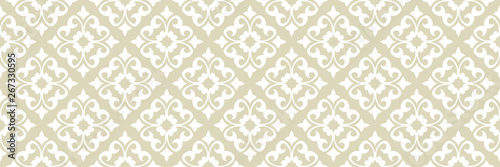 Floral print. White pattern on olive green seamless background