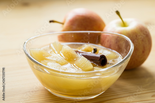 dessert - apple compote on wooden board photo