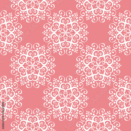  Floral seamless pattern. White and pink background