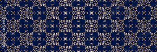 Seamless pattern in arabic style. Golden blue background