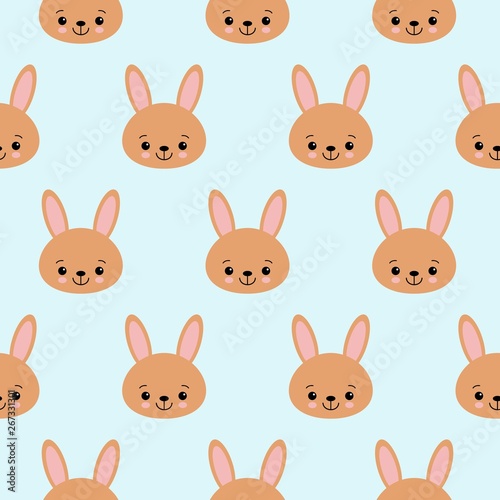 Fototapeta Naklejka Na Ścianę i Meble -  Cute baby pattern with little bunny. Cartoon animal girl print vector seamless. Sweet background with rabbit for children pajamas, sleeping clothing fabric, diaper textile, birthday party.