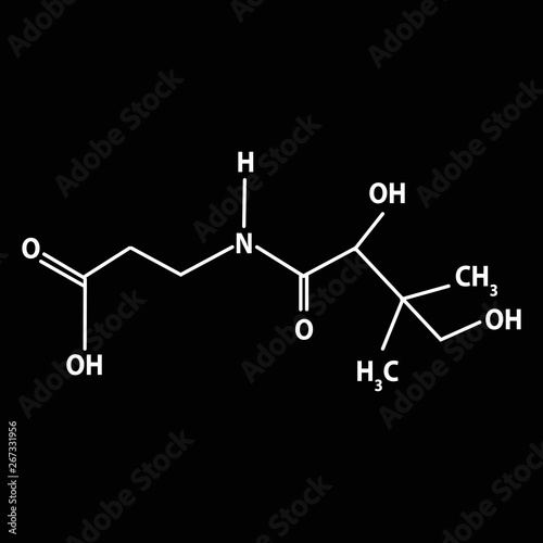 Vitamin B5. Pantothenic acid Molecular chemical formula. Infographics. Vector illustration on black background.