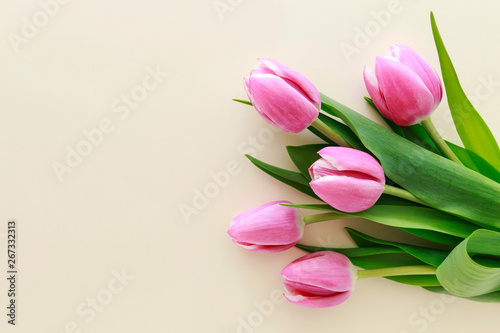 Bouquet of pink tulips, postcard motif