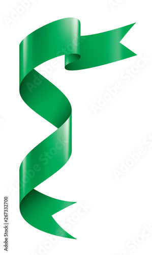 green ribbon on white background. Vector illustration