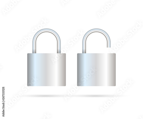 Locked And Unlocked Padlock Realistic. Security Concept. Metal Lock For Safety And Privacy