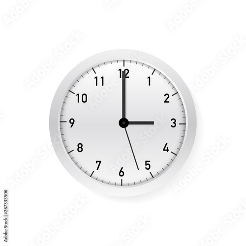 Vector simple classic White and white round wall clock. Vector illustration.