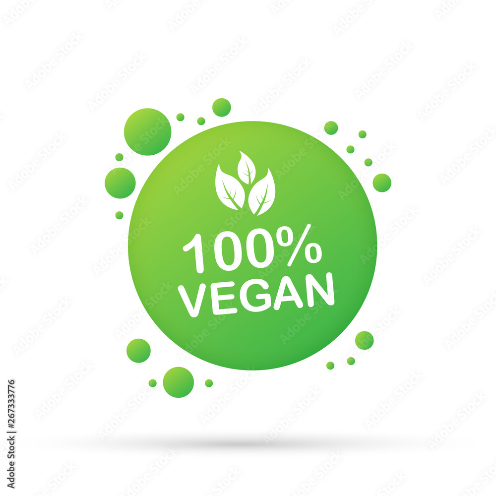 100 vegan icon design. Green vegan friendly symbol. Vector stock illustration. 100 vegan icon design. Green vegan friendly symbol. Vector stock illustration.