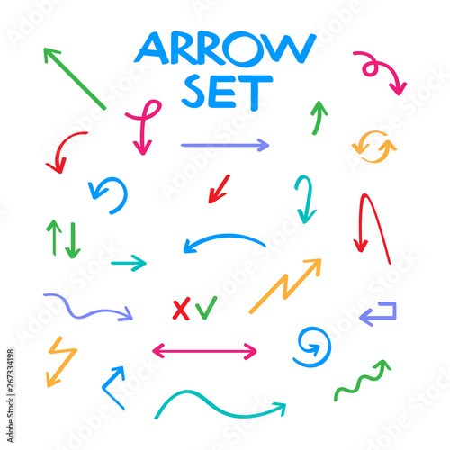 Hand drawn vector arrow collection, sketched style. Vector stock illustration.
