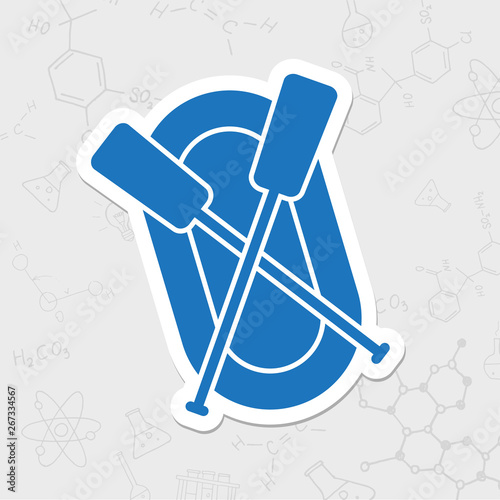 rafting infatable boat with oars illustration. Sport and traveling vector icon