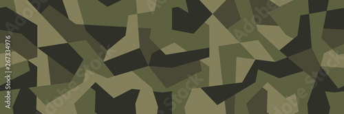 Vector geometric camouflage seamless pattern. Khaki design style for t-shirt. Military texture debris shape pattern, camo clothing while hunting illustration. photo