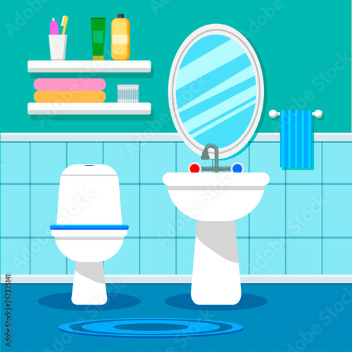 Bathroom. Restroom. Bright flat design. Interior. For presentations.
