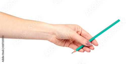 Hand with pencil, drawing or writinng gesture.
