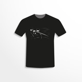 Black T-shirt with the image of a ninja warrior with a sword. Vector illustration.