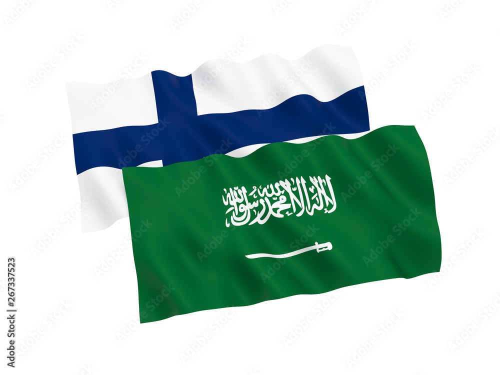 Flags of Finland and Saudi Arabia on a white background