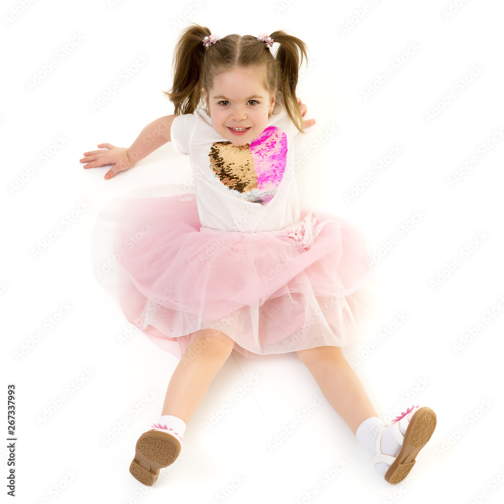 Beautiful little girl view from above. Beautiful little girl view from above.