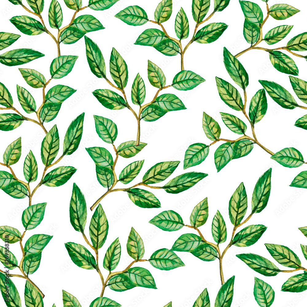 Seamless pattern green watercolor leaves. Seamless pattern green watercolor leaves.