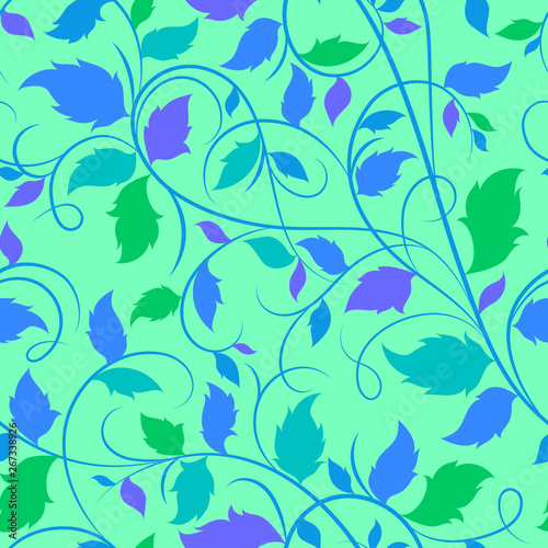 Vector illustration.Seamless multi-colored leaves background in blue tones.EPS 8