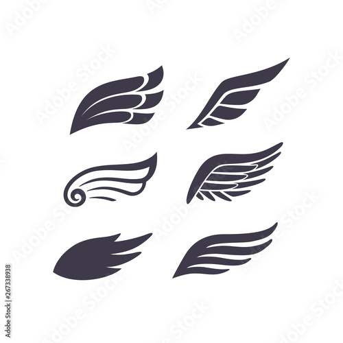 Vings Silhouettes Vector Set. Stylized Elements for Logo, Label and Badge Designs