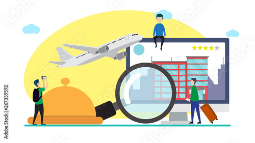 online hotel reservation creative illustration vector of graphic , small people online hotel reservation illustration vector , hotel reservation online vector , vector flat illustration