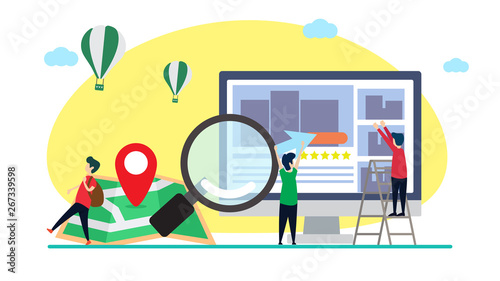 online hotel reservation creative illustration vector of graphic , small people online hotel reservation illustration vector , hotel reservation online vector , vector flat illustration