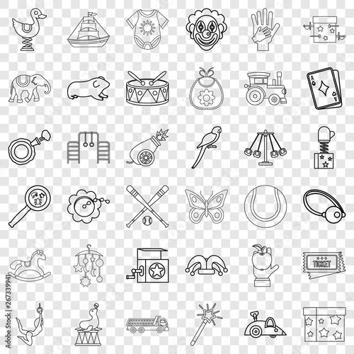 Clown icons set. Outline style of 36 clown vector icons for web for any design