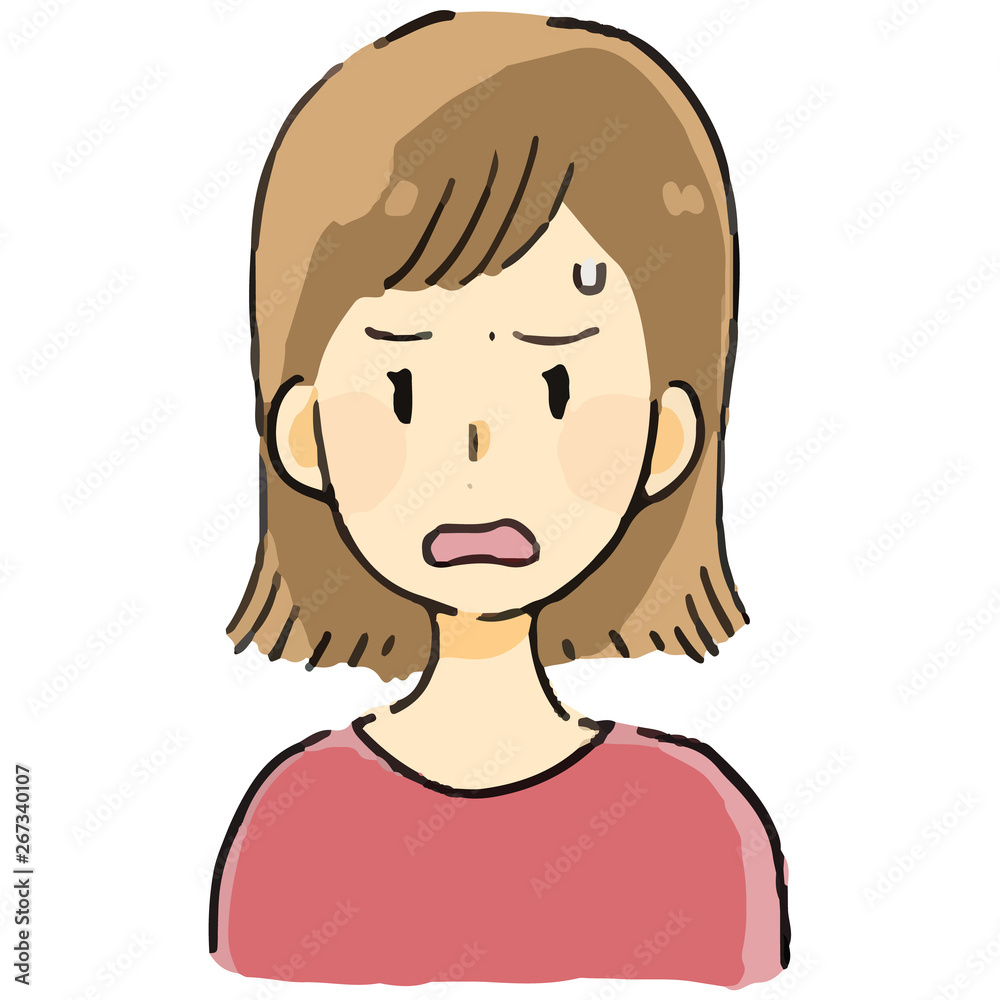 表情　女の人　困る