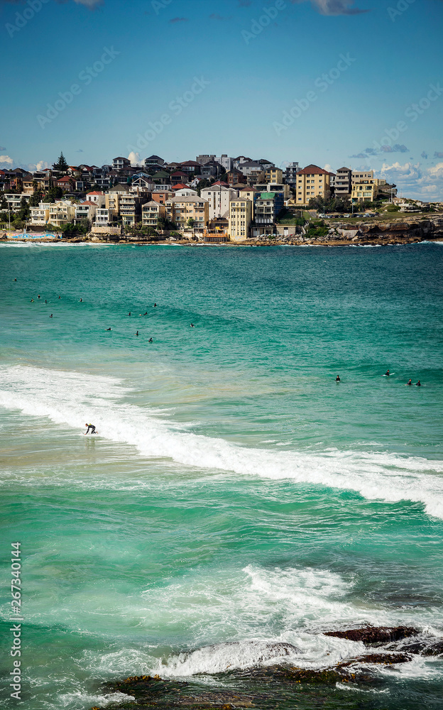 surfers in famous bondi beach sydney australia on sunny day
