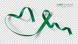 Liver Cancer Awareness Month. Emerald Green Color Ribbon Isolated On Transparent Background. Vector Design Template For Poster.