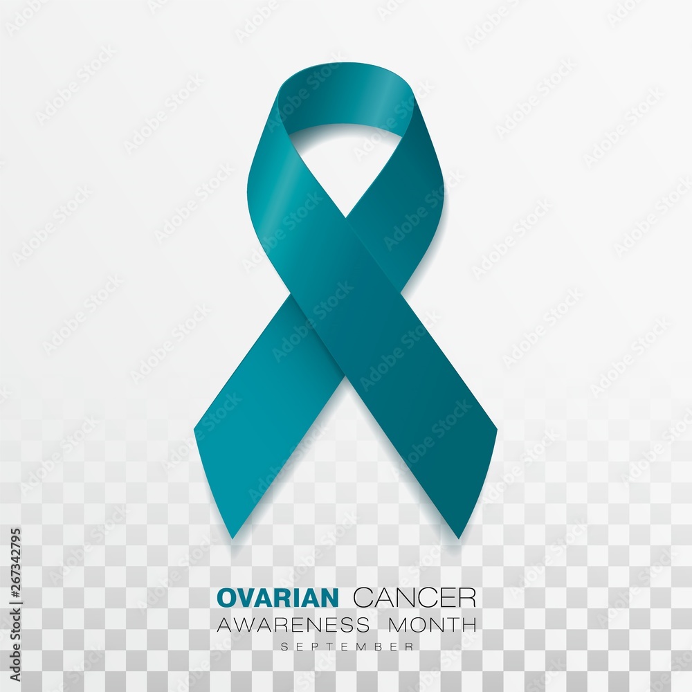 Ovarian Cancer Awareness Month. Teal Color Ribbon Isolated On