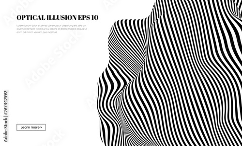 Optical illusion lines background. Abstract 3d black and white illusions. Conceptual design of optical illusion vector. EPS 10 Vector illustration