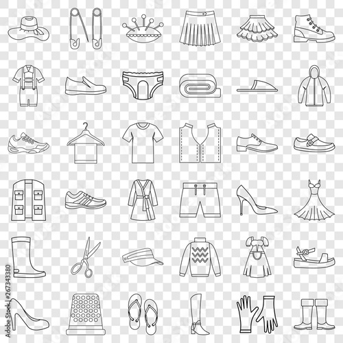 Shoe icons set. Outline style of 36 shoe vector icons for web for any design