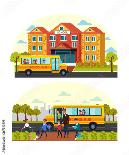 School building exterior flat vector illustration