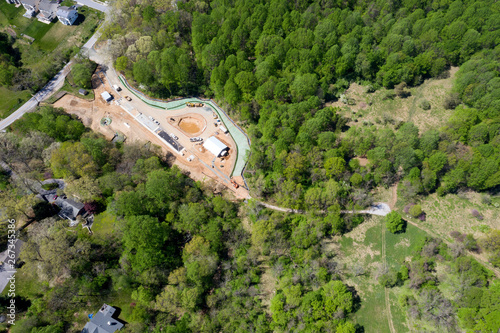 upper middle class american neighborhood with curving street in Maryland photo