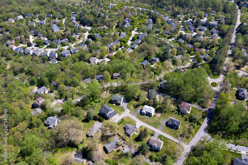 upper middle class american neighborhood with curving street in Maryland
