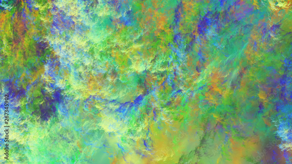 Abstract fantastic blue and green clouds. Colorful fractal background. Digital art. 3d rendering.