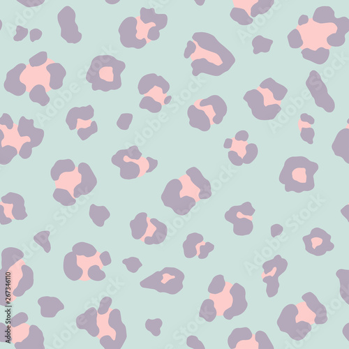Leopard skin seamless pattern. Drawn animal print. Fantasy colors: blue, pink, purple