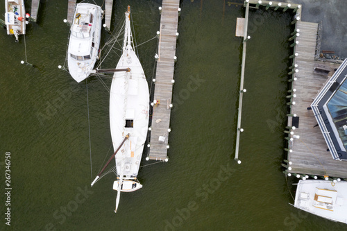 ships at the docks in St. Michaels Maryland chespeake bay aerial view panorama photo