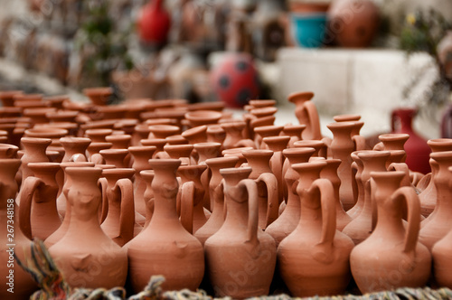 Clay pots in the market on the street