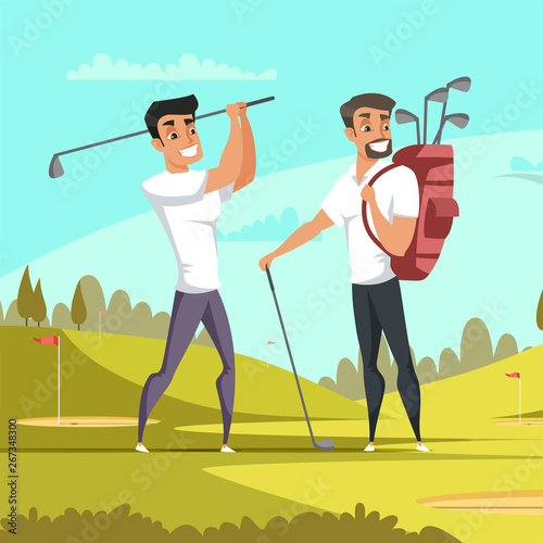 Friends playing golf flat illustration