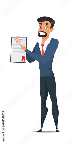 Insurance agent with document cartoon illustration