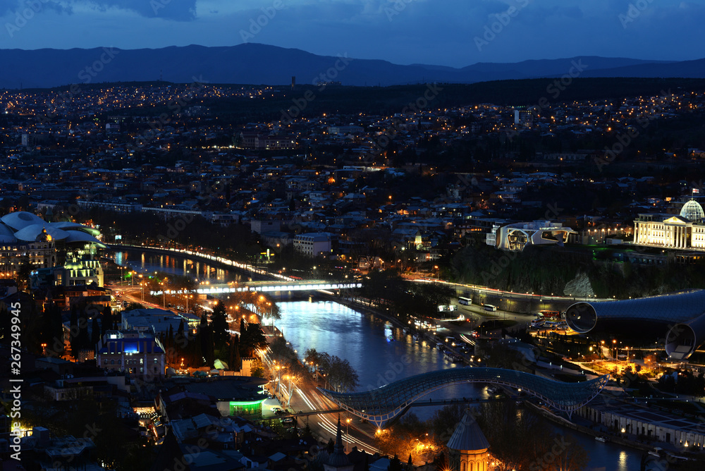 Tbilisi, Georgia. Night city landscape. Old city from above