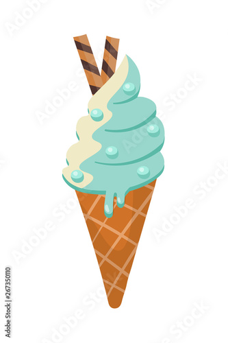 Waffle cone ice cream flat vector illustration