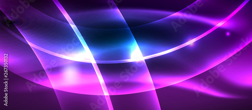 Glowing abstract wave on dark, shiny motion, magic space light. Techno abstract background