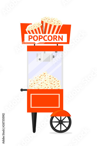 Popcorn cart, machine flat vector illustration